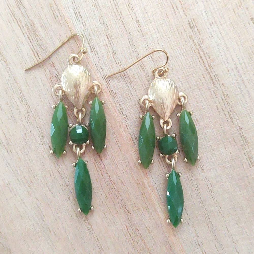 Gold and Green Chandelier Earrings